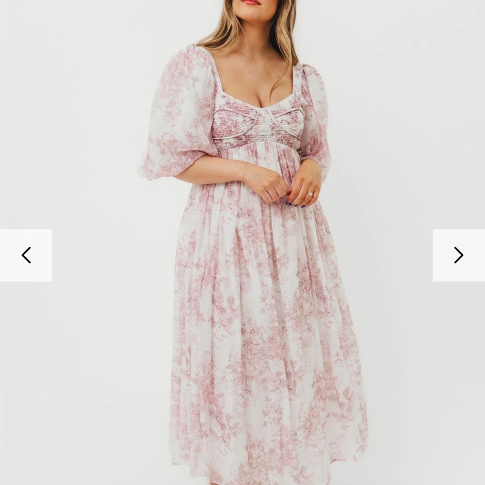 Worth Collective Chic Pink Patterned Midi Dress